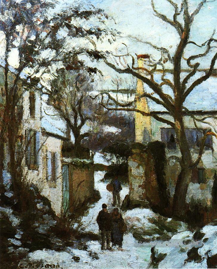 la route de l’ermitage dans la neige Camille Pissarro Peintures à l'huile
